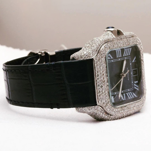 AUTOMATIC MOVEMENT VVS MOISSANITE HALF ICED OUT DIAMOND WATCH