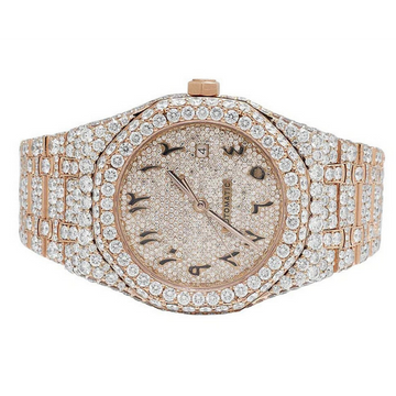 Full Iced Out VVS Diamond Men Watch Stainless Steel Rose Gold Arabic 42mm Men Watch
