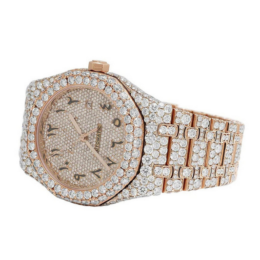 Full Iced Out VVS Diamond Men Watch Stainless Steel Rose Gold Arabic 42mm Men Watch