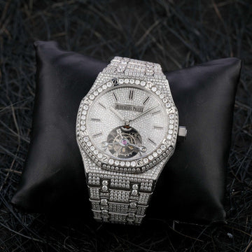 Eta Full Iced Out Moissanite Diamond Men Watch, Stainless Steel White Gold Men Watch