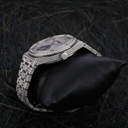 Eta Full Iced Out Moissanite Diamond Men Watch, Stainless Steel White Gold Men Watch