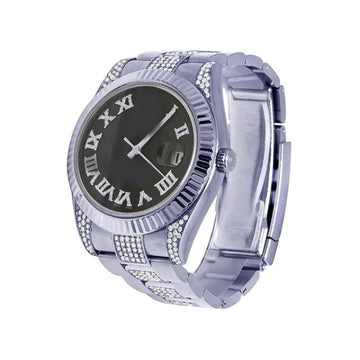 Premium quality VVS Diamond Men Watch, Black 40mm Dial White Gold Plated Stainless Steel Men Watch For Gift, Fully Iced Out Birthday Gift Watch For Him