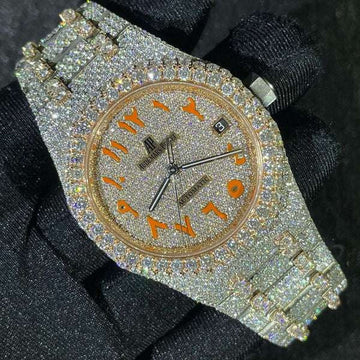 Full Iced Out VVS Diamond Men Watch, Stainless Steel White & Rose Gold 42mm Men Watch