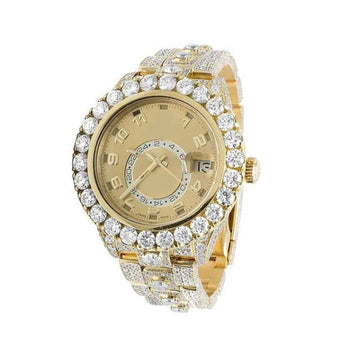 Rolex Sky Dweller 42mm Gold Round Dial VVS Diamond Men Watch, Yellow Gold Plated Stainless Steel Men Watch