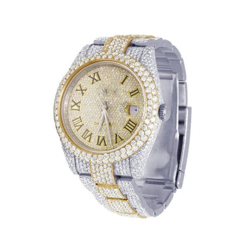 Rolex Datejust Round VVS Diamond Men Watch,Fully Iced Out Yellow & White Gold 2 Tone Plated Stainless Steel Men Watch