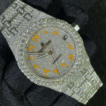 Full Iced Out VVS Diamond Men Watch, Stainless Steel White Gold 42mm Men Watch