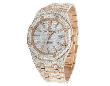 Full Iced Out VVS Diamond Men Watch, Stainless Steel Rose Gold 42mm Men Watch