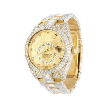 Rolex Sky Dweller 42mm Baguette & Round VVS Diamond Men Watch Yellow & White Gold 2 Tone Plated Stainless Steel Men Watch