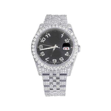 White Gold Plated Stainless Steel Men Watch For Gift, Fully Iced Out
