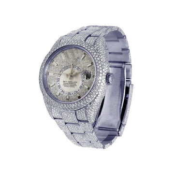 Rolex Sky Dweller 42mm Round VVS Diamond Men Watch  White Gold Plated Stainless Steel Men Watch