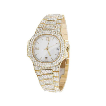 Patek Philippe Geneve Round VVS Diamond Men Automatic Watch, Yellow Gold Plated Men Watch