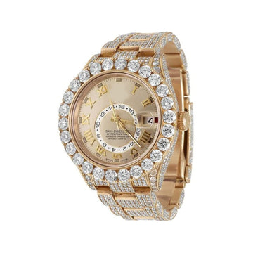 Rolex Sky Dweller 42mm Round VVS Diamond, Rose Gold Plated Stainless Steel Men Watch