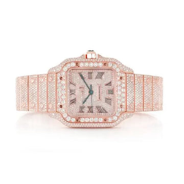 Cartier Santos VVS Diamond Men Watch, Stainless Steel Rose Gold Plated Men Watch