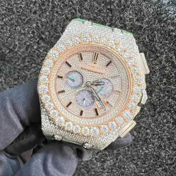 Full Iced Out VVS Diamond Men Watch, Green Silicon Band All Chronology Working 42mm Men Watch