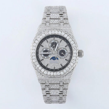 SILVER MENS MOISSANITE HIP HOP ICED OUT BLING BUST DOWN WATCH