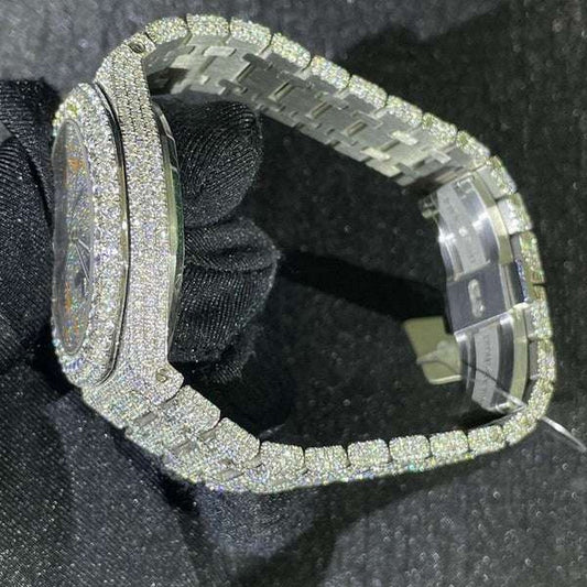 Full Iced Out VVS Diamond Men Watch, Stainless Steel White Gold 42mm Men Watch