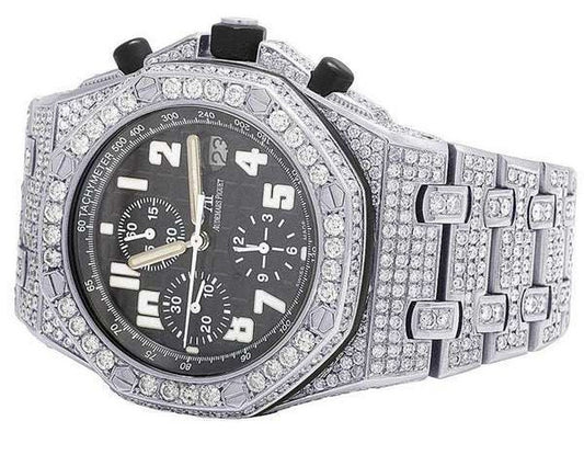 Full Iced Out VVS Diamond Men Watch, Stainless Steel White Gold Plated All Chronograph Working 42mm Men Watch