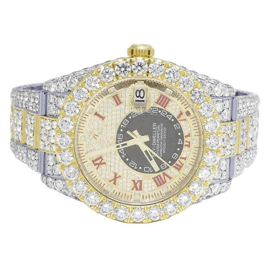 Rolex Sky Dweller 42mm Round VVS Diamond Men Watch Yellow & White Gold 2 Tone Plated Stainless Steel Men Watch