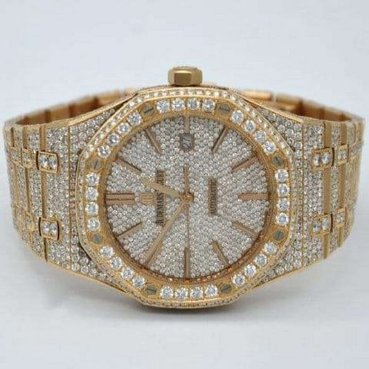 Full Iced Out VVS Diamond Men Watch, Stainless Steel Rose Gold Plated 42mm Men Watch