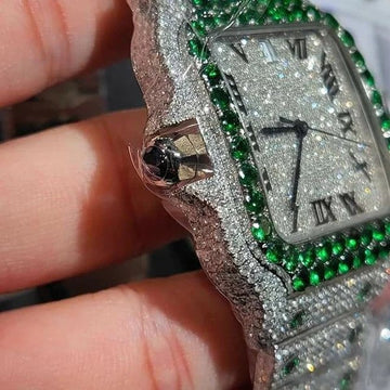 Cartier Santos VVS Diamond Men Watch, Stainless Steel White Gold Plated Men Watch