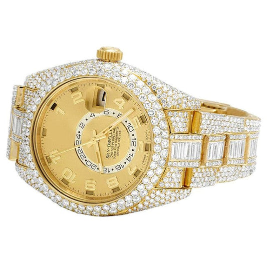 Rolex Sky Dweller 42mm Baguette & Round VVS Diamond Men Watch Yellow & White Gold 2 Tone Plated Stainless Steel Men Watch