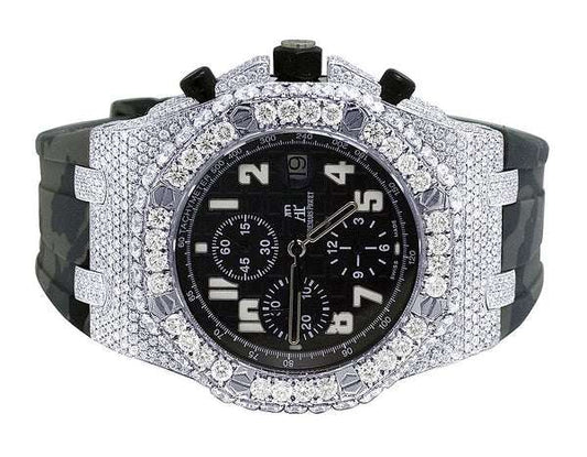 Full Iced Out VVS Diamond Men Watch, Silicon Army Band All Chronology Working 42mm Men Watch