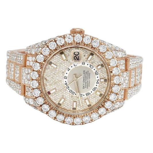 Rolex Sky Dweller 42mm Round VVS Diamond Men Watch Fully Iced Out Rose Gold Plated Stainless Steel Men Watch
