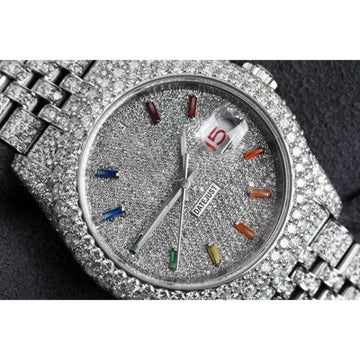 VVS Diamond Men Watch, 41mm Dial White Gold Plated Stainless Steel Men Watch