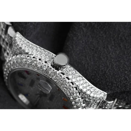 VVS Diamond Men Watch, 41mm Dial White Gold Plated Stainless Steel Men Watch