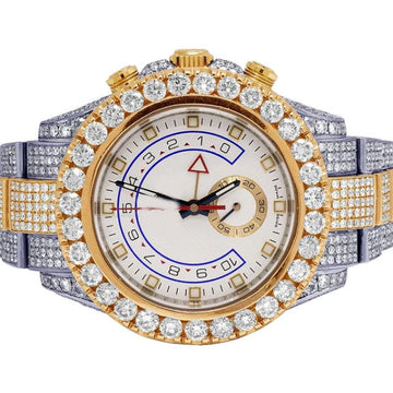 Rolex Yatch Master Round 44mm VVS Diamond Iced Out White Gold 2 Tone Plated Stainless Steel Men Watch