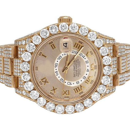 Rolex Sky Dweller 42mm Round VVS Diamond, Rose Gold Plated Stainless Steel Men Watch
