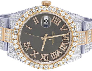 Best Round Dial VVS Diamond Men Watch, Rose & White Gold 2 Tone Plated Stainless Steel Men Watch
