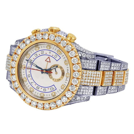 Rolex Yatch Master Round 44mm VVS Diamond Iced Out White Gold 2 Tone Plated Stainless Steel Men Watch