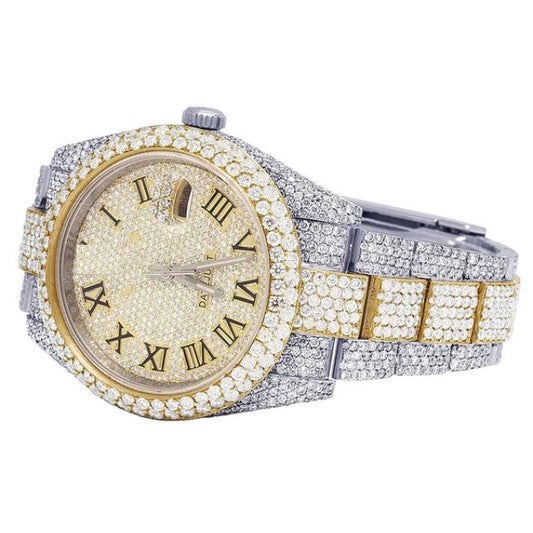 Rolex Datejust Round VVS Diamond Men Watch,Fully Iced Out Yellow & White Gold 2 Tone Plated Stainless Steel Men Watch