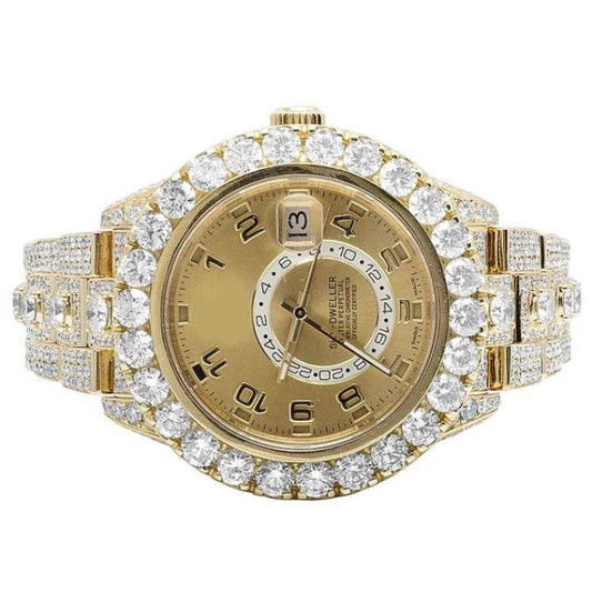 Rolex Sky Dweller 42mm Round VVS Diamond, Yellow Gold Plated Stainless Steel Men Watch