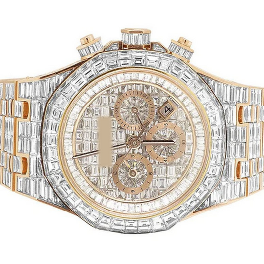 Full Iced Out VVS Baguette Diamond Men Watch, Stainless Steel All Chronology Working Rose Gold Plated 42mm Men Watch