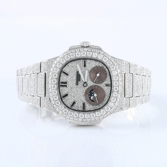 FULLY ICED OUT ROUND SHAPE MOISSANITE WATCH, MEN'S AUTOMATIC WATCH HIP HOP WATCH