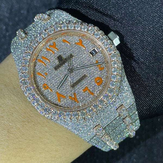 Full Iced Out VVS Diamond Men Watch, Stainless Steel White & Rose Gold 42mm Men Watch