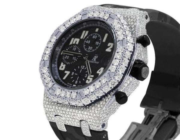 Full Iced Out VVS Diamond Men Watch, Silicon Army Band All Chronology Working 42mm Men Watch