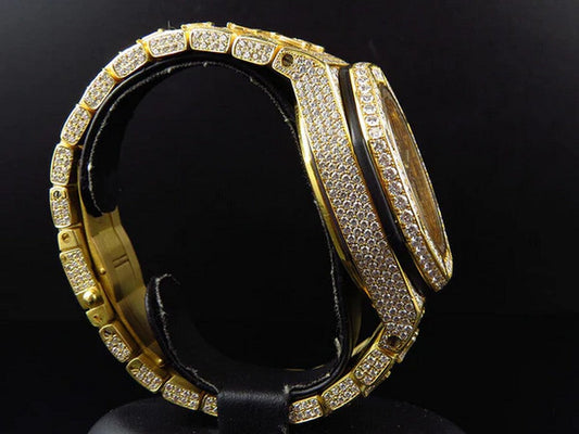 Full Iced Out VVS Diamond Men Watch, Stainless Steel All Chronograph Working 42mm Men Watch, Yellow Gold Plated Birthday Gift Watch