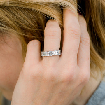 Emerald Cut & Round Moissanite 3/4Eternity Wedding Band