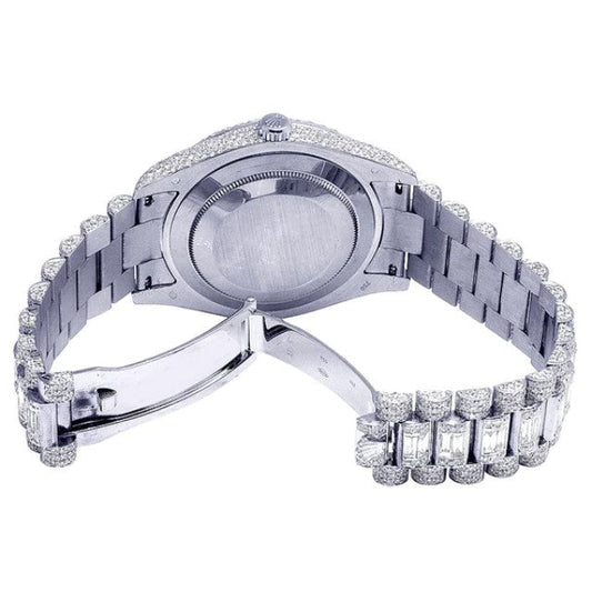 Rolex Datejust Round & Baguette VVS Diamond White Gold Plated Stainless Steel Men Watch