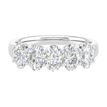 Oval G - VVS Lab Grown Diamond Five Stone Wedding Band in White Gold