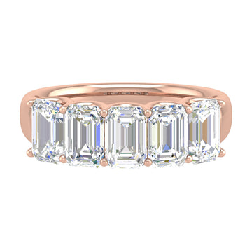 Emerald Cut G - VVS Lab Grown Diamond Five Stone Wedding Band