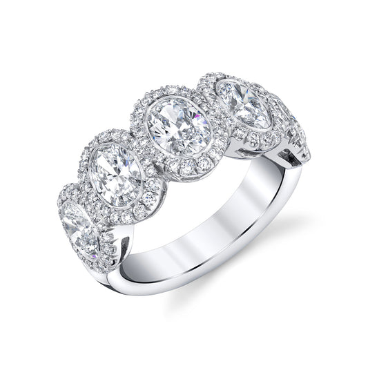 3.11ct Oval Cut Halo 5 Stone Unique Moissanite Wedding Band