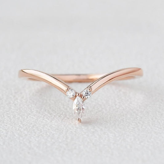 0.10CTW Round & Marquise Cut Curved Stacking Moissanite Wedding Band