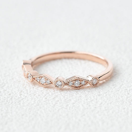 0.18CTW Round Brilliant Cut Moissanite Unique Wedding Band