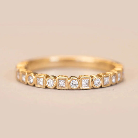 0.4 CTW  Round | Princess Cut Moissanite  Halo Unique Wedding Band
