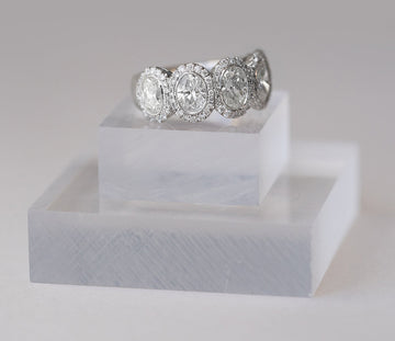 3.11ct Oval Cut Halo 5 Stone Unique Moissanite Wedding Band