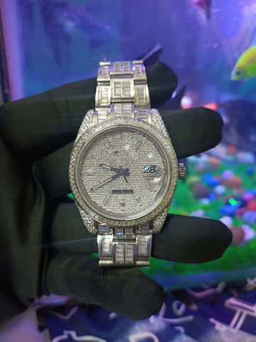 Moissanite Diamond Wrist Watch For Men, White & Yellow Gold Plated Men Diamond Watch
